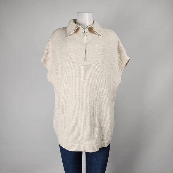 Cream Knit Quarter Zip Poncho Cardigan Size L/XL - Picture 1 of 7